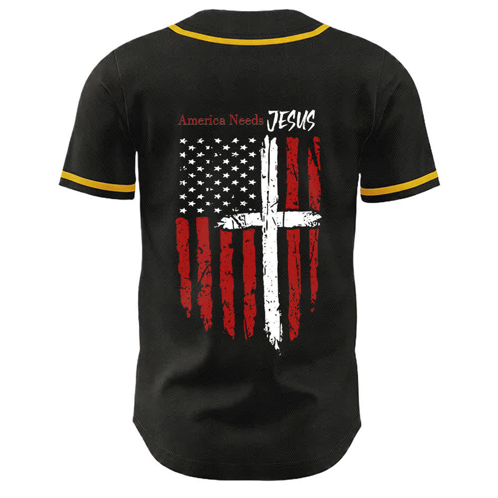 Christianartworkshop America Needs Jesus Distressed Flag Button Up Baseball Jersey - image 1