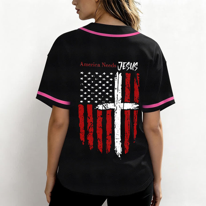 Christianartworkshop America Needs Jesus Distressed Flag Button Up Baseball Jersey - image 52