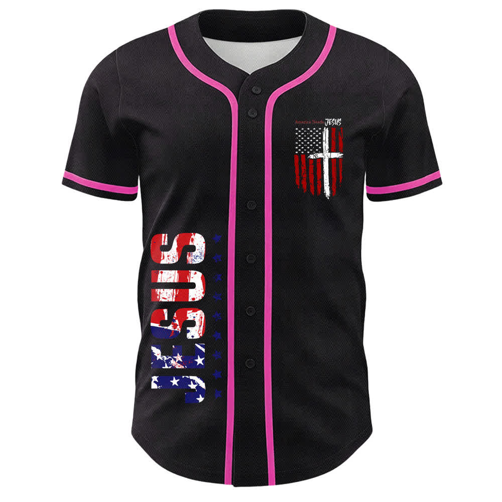 Christianartworkshop America Needs Jesus Distressed Flag Button Up Baseball Jersey - image 51