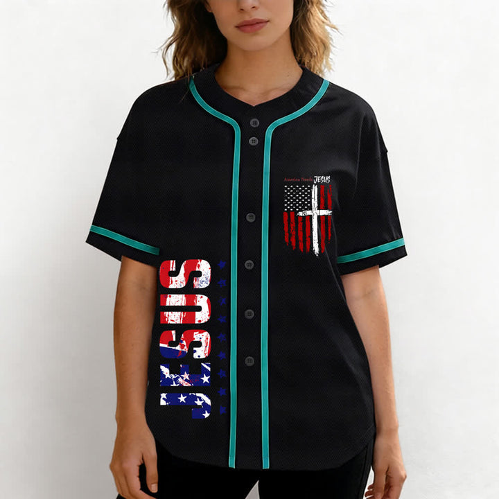 Christianartworkshop America Needs Jesus Distressed Flag Button Up Baseball Jersey - image 46