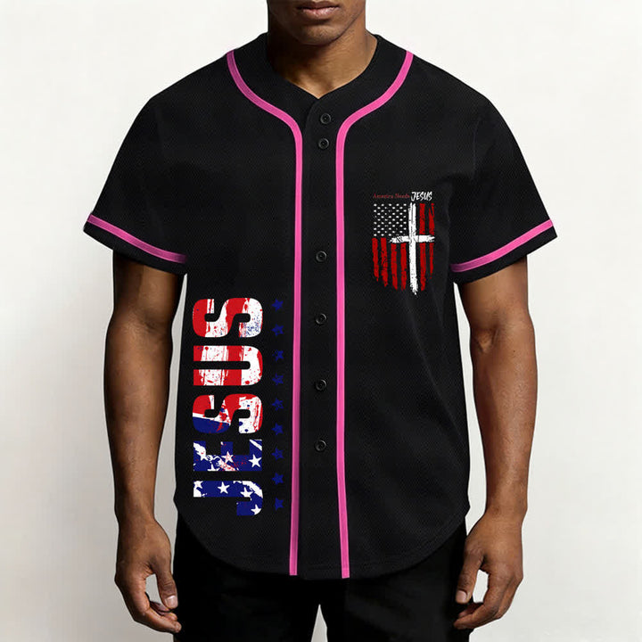 Christianartworkshop America Needs Jesus Distressed Flag Button Up Baseball Jersey - image 55