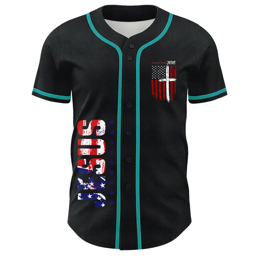Christianartworkshop America Needs Jesus Distressed Flag Button Up Baseball Jersey - image 44