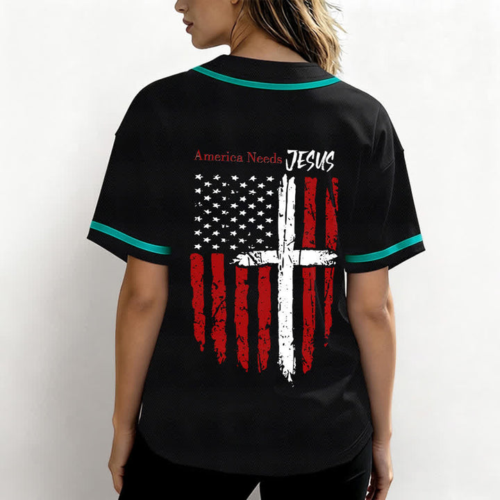 Christianartworkshop America Needs Jesus Distressed Flag Button Up Baseball Jersey - image 45