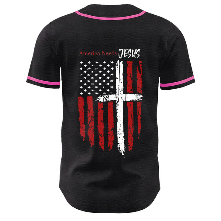 Christianartworkshop America Needs Jesus Distressed Flag Button Up Baseball Jersey - image 50
