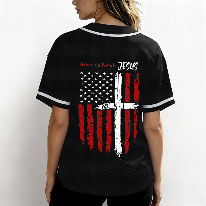 Christianartworkshop America Needs Jesus Distressed Flag Button Up Baseball Jersey - image 10