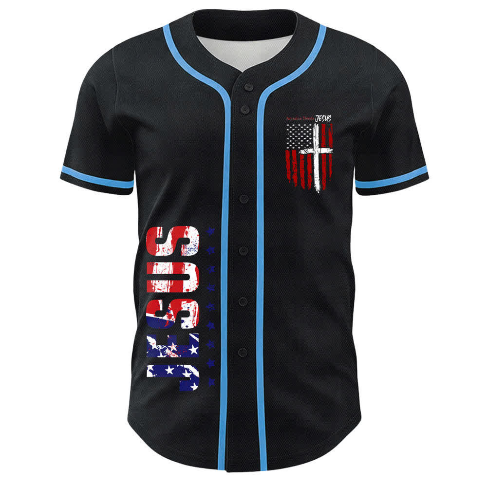 Christianartworkshop America Needs Jesus Distressed Flag Button Up Baseball Jersey - image 30