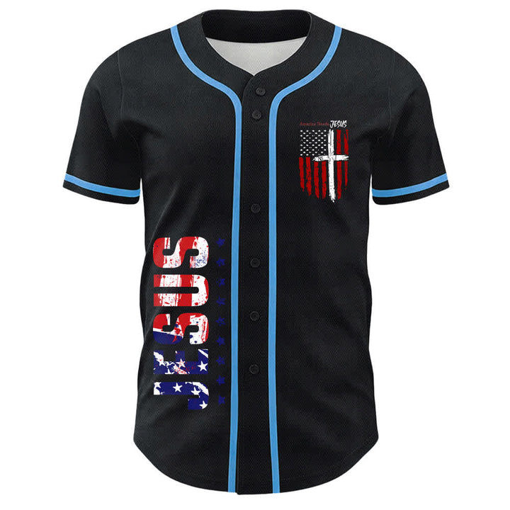 Christianartworkshop America Needs Jesus Distressed Flag Button Up Baseball Jersey - image 30