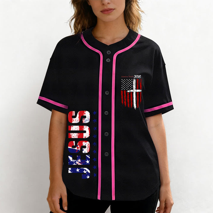 Christianartworkshop America Needs Jesus Distressed Flag Button Up Baseball Jersey - image 53