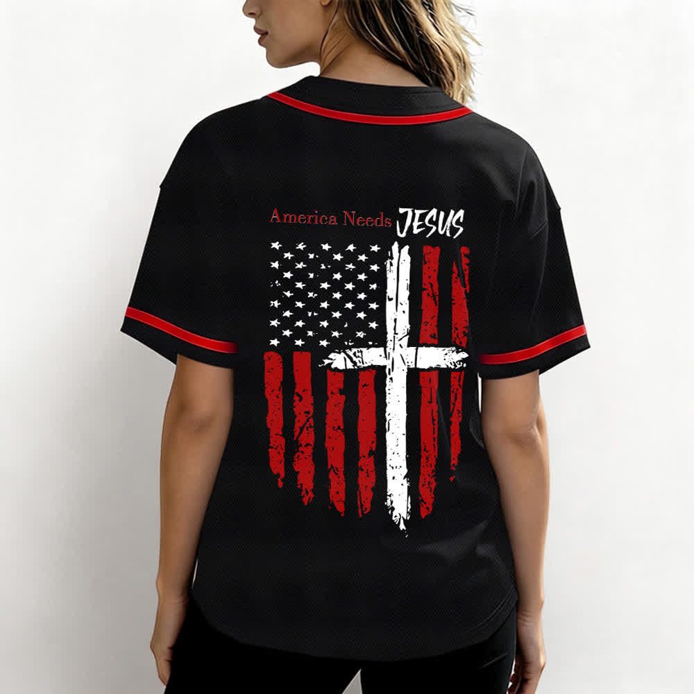Christianartworkshop America Needs Jesus Distressed Flag Button Up Baseball Jersey - image 17