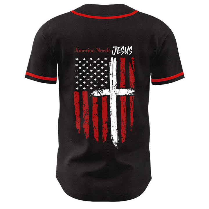 Christianartworkshop America Needs Jesus Distressed Flag Button Up Baseball Jersey - image 15