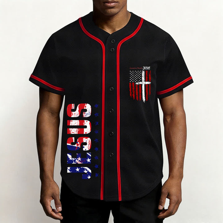 Christianartworkshop America Needs Jesus Distressed Flag Button Up Baseball Jersey - image 20