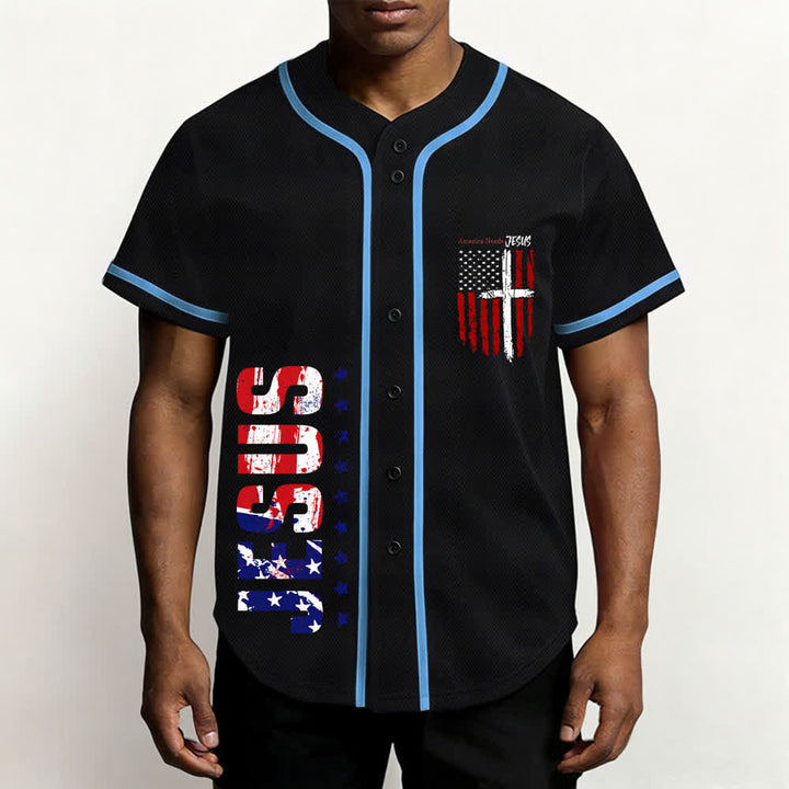 Christianartworkshop America Needs Jesus Distressed Flag Button Up Baseball Jersey - image 34
