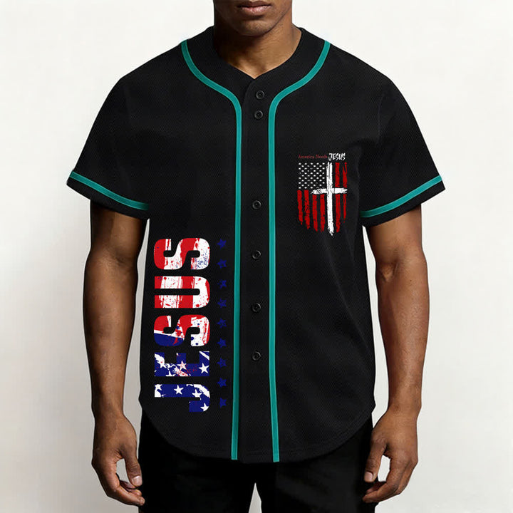 Christianartworkshop America Needs Jesus Distressed Flag Button Up Baseball Jersey - image 48