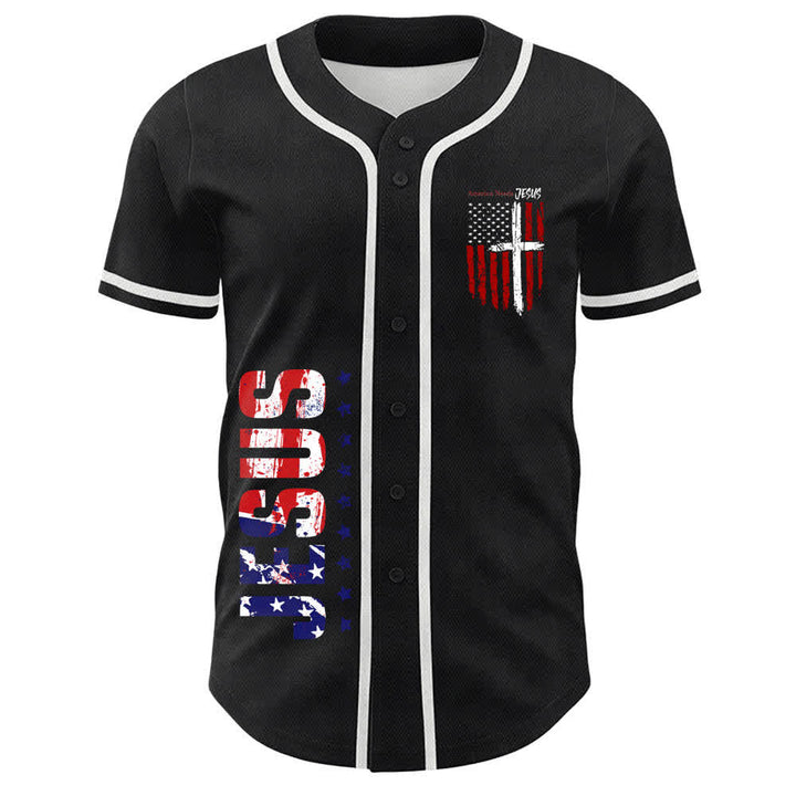 Christianartworkshop America Needs Jesus Distressed Flag Button Up Baseball Jersey - image 9