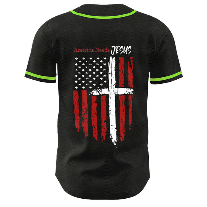 Christianartworkshop America Needs Jesus Distressed Flag Button Up Baseball Jersey - image 36