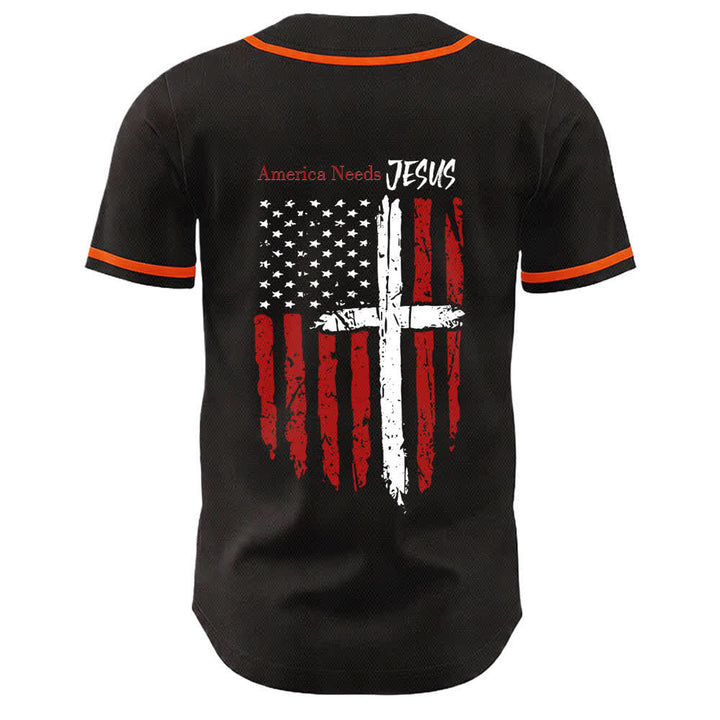 Christianartworkshop America Needs Jesus Distressed Flag Button Up Baseball Jersey - image 22