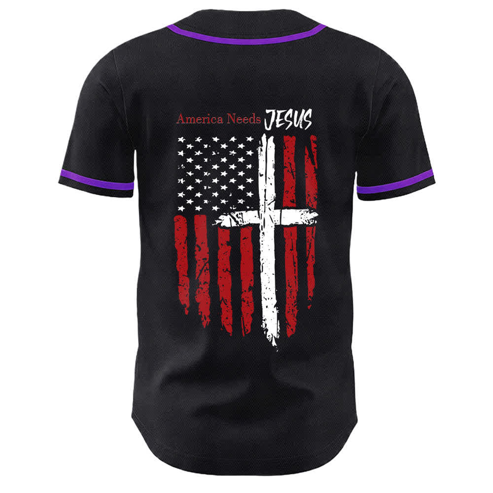 Christianartworkshop America Needs Jesus Distressed Flag Button Up Baseball Jersey - image 57