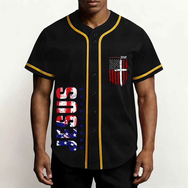 Christianartworkshop America Needs Jesus Distressed Flag Button Up Baseball Jersey - image 6