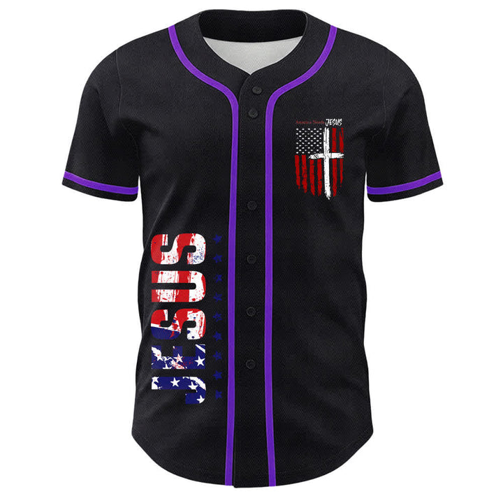 Christianartworkshop America Needs Jesus Distressed Flag Button Up Baseball Jersey - image 58