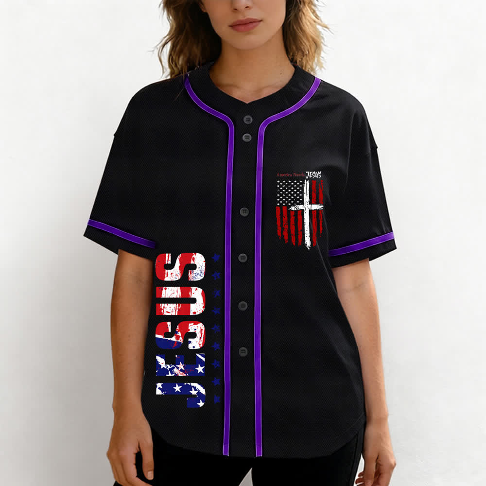 Christianartworkshop America Needs Jesus Distressed Flag Button Up Baseball Jersey - image 60
