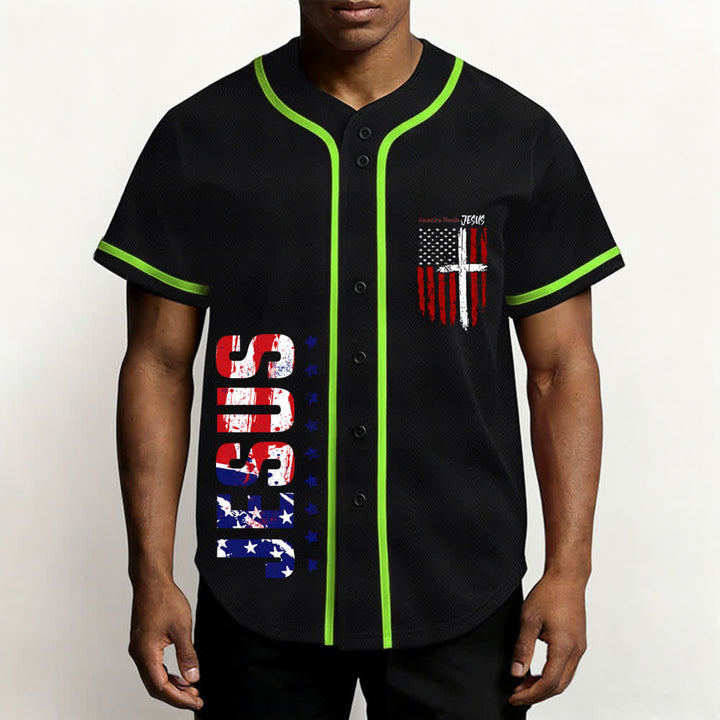 Christianartworkshop America Needs Jesus Distressed Flag Button Up Baseball Jersey - image 41