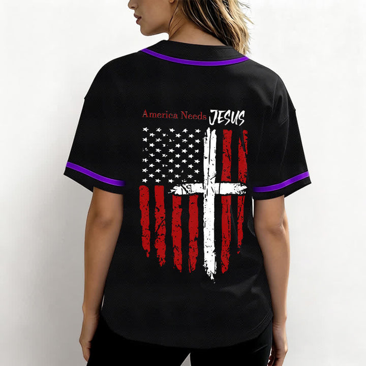 Christianartworkshop America Needs Jesus Distressed Flag Button Up Baseball Jersey - image 59