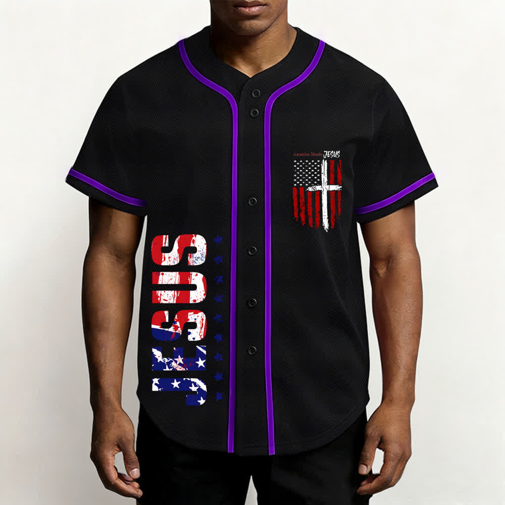 Christianartworkshop America Needs Jesus Distressed Flag Button Up Baseball Jersey - image 62