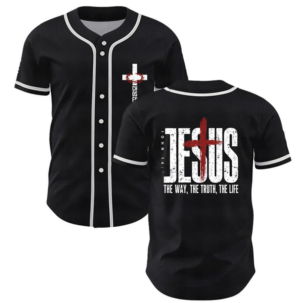 Christianartworkshop Jesus Cross Mesh Button Up Baseball Jersey - Red - 5XL - image 0