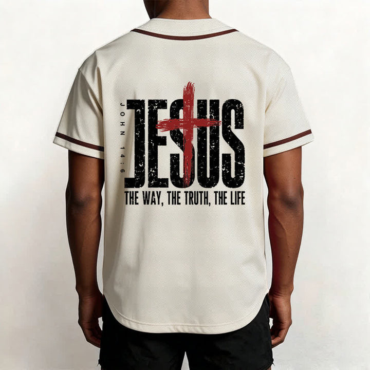 Christianartworkshop Jesus Cross Mesh Button Up Baseball Jersey - image 26