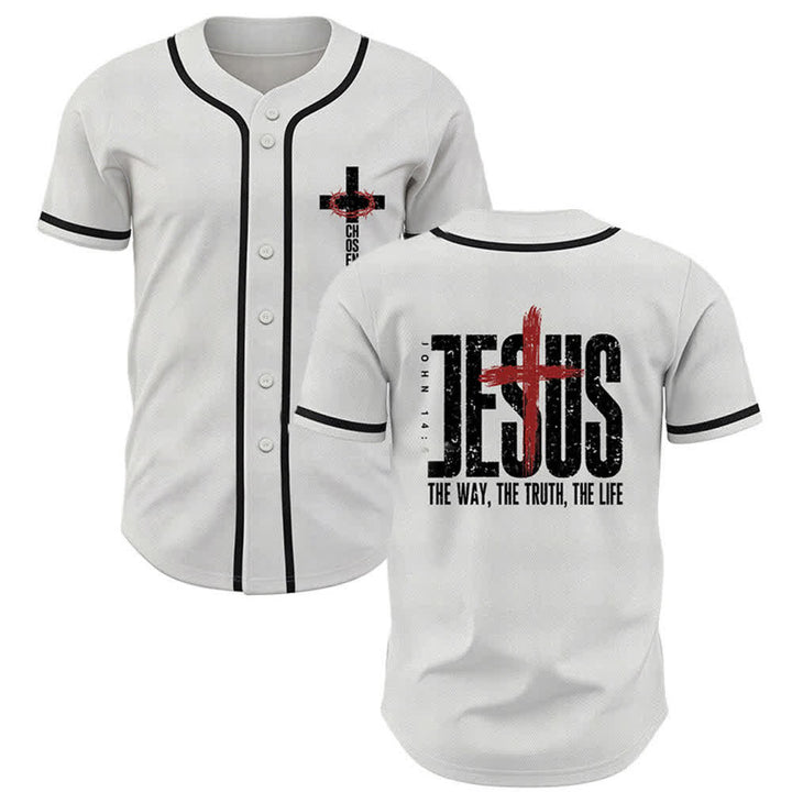 Christianartworkshop Jesus Cross Mesh Button Up Baseball Jersey - White - 5XL - image 7