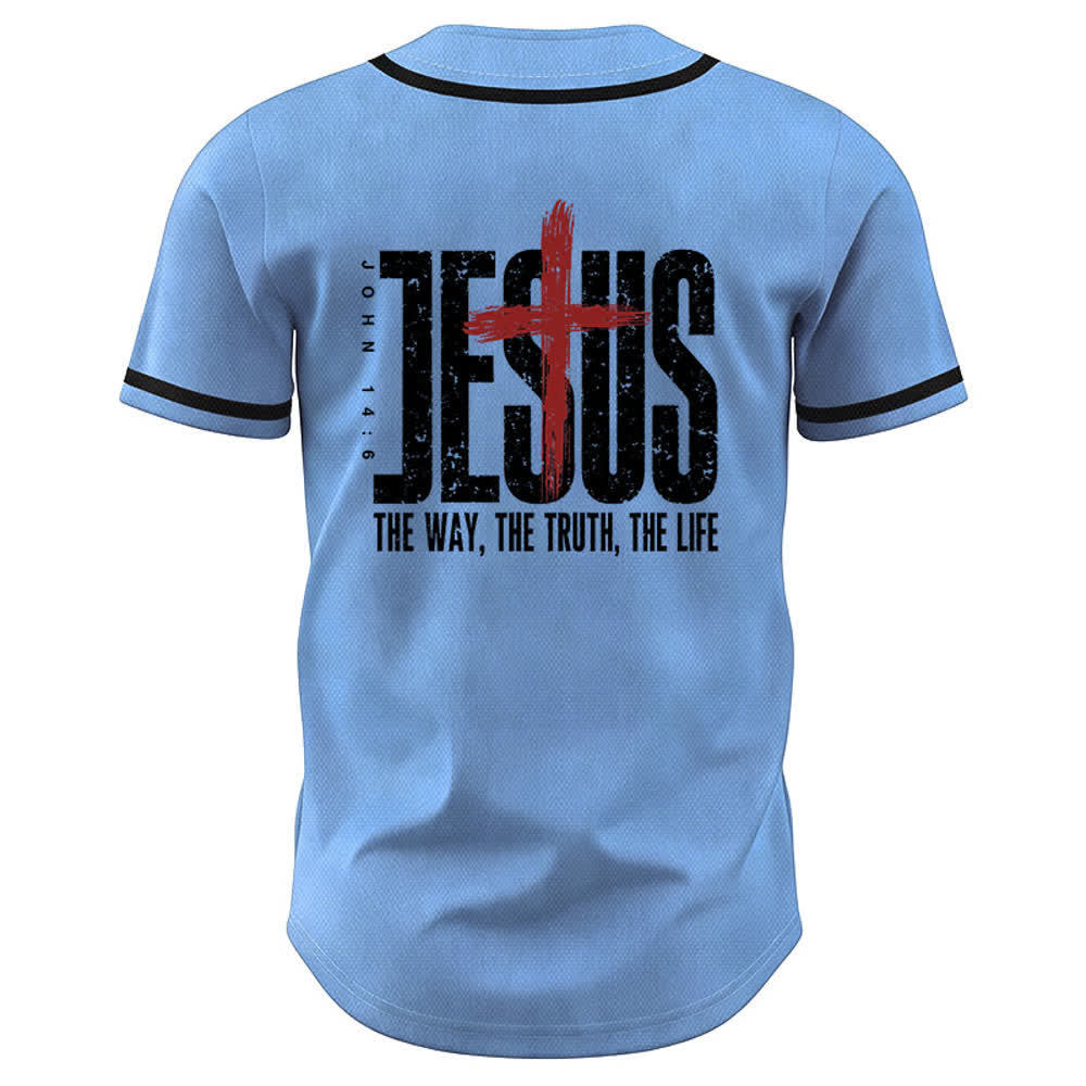 Christianartworkshop Jesus Cross Mesh Button Up Baseball Jersey - image 50