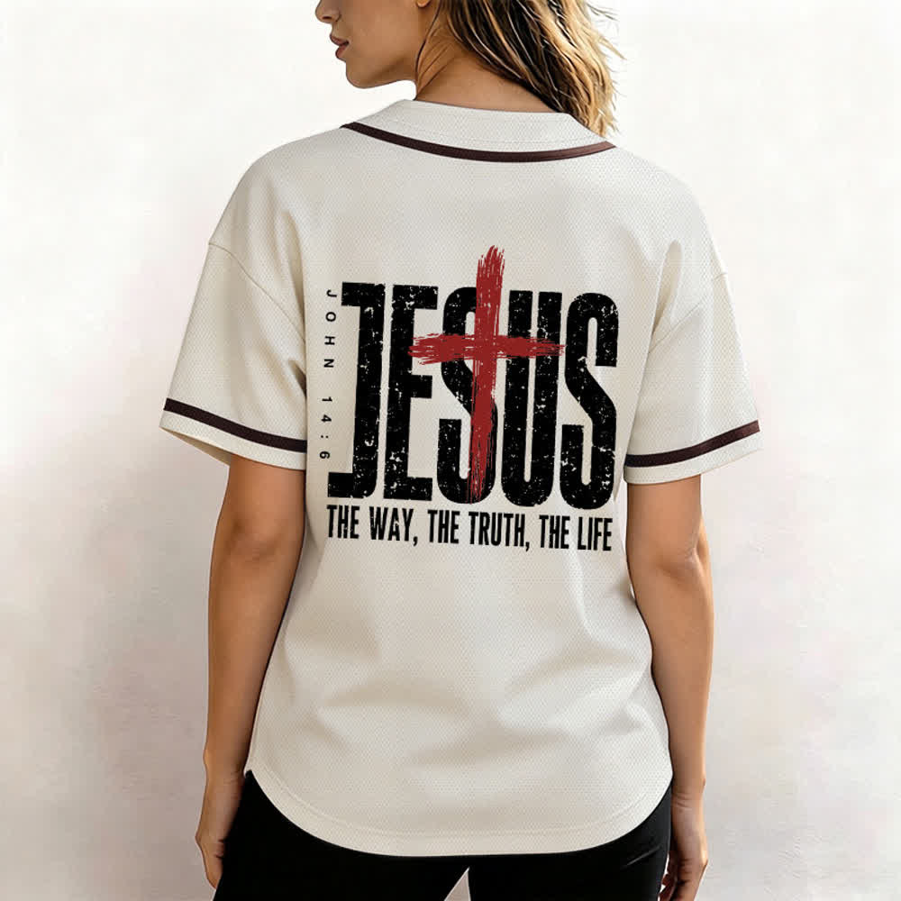 Christianartworkshop Jesus Cross Mesh Button Up Baseball Jersey - image 24