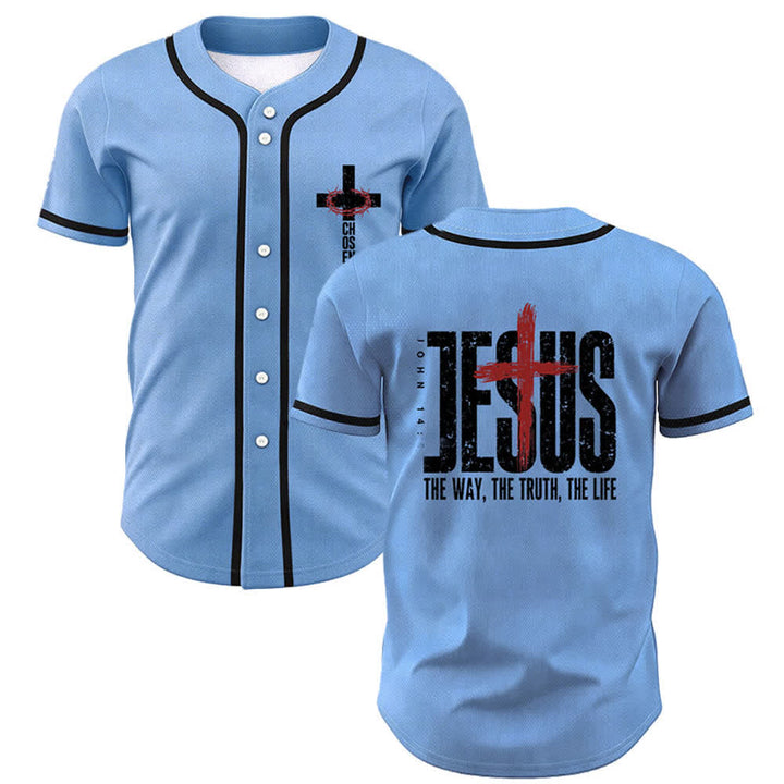Christianartworkshop Jesus THE WAY THE TRUTH THE LIFE Button Up Baseball Jersey - Blue - 5XL - image 49