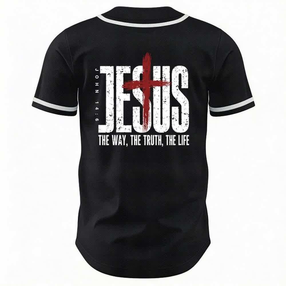 Christianartworkshop Jesus Cross Mesh Button Up Baseball Jersey - image 1