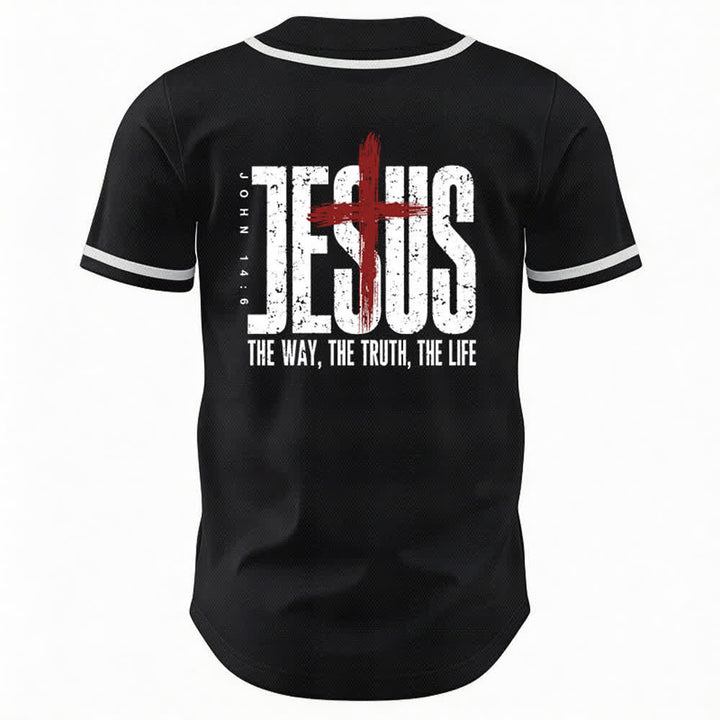 Christianartworkshop Jesus Cross Mesh Button Up Baseball Jersey - image 1