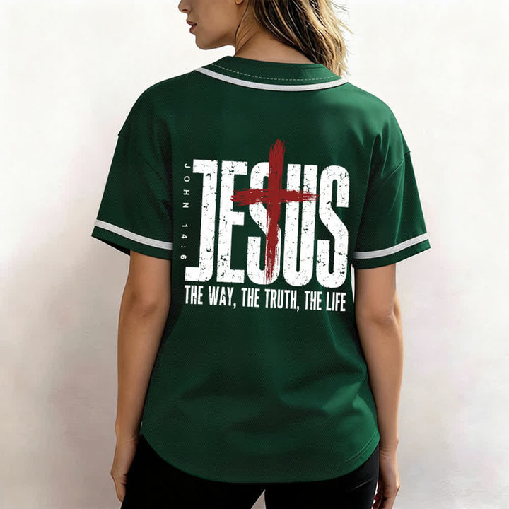 Christianartworkshop Jesus Cross Mesh Button Up Baseball Jersey - image 31