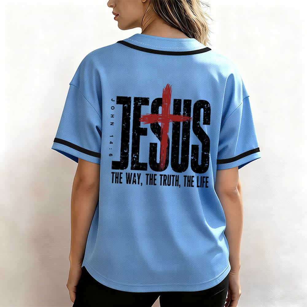 Christianartworkshop Jesus Cross Mesh Button Up Baseball Jersey - image 52