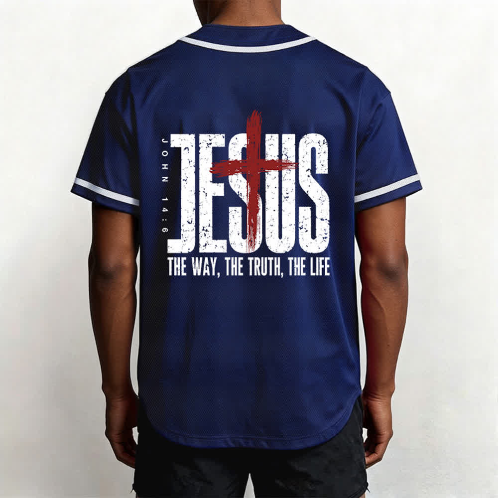 Christianartworkshop Jesus Cross Mesh Button Up Baseball Jersey - image 40