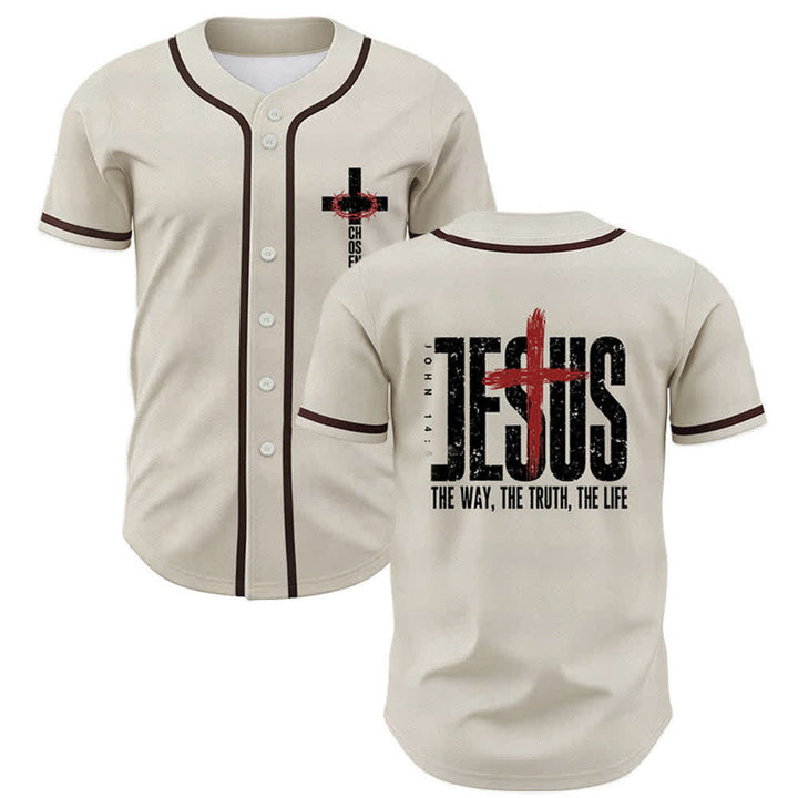 Christianartworkshop Jesus Cross Mesh Button Up Baseball Jersey - Beige - 5XL - image 21
