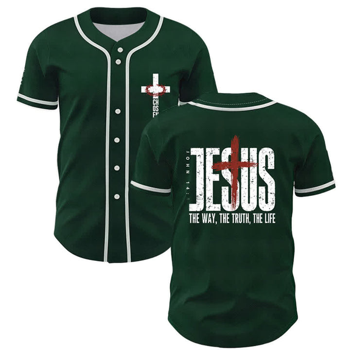 Christianartworkshop Jesus Cross Mesh Button Up Baseball Jersey - Green - 5XL - image 28