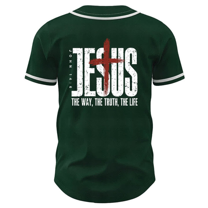 Christianartworkshop Jesus Cross Mesh Button Up Baseball Jersey - image 29