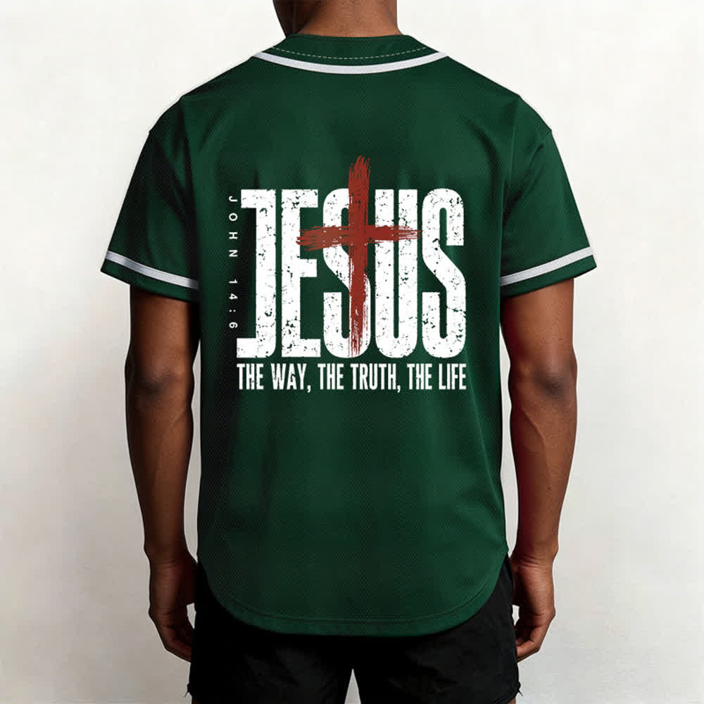 Christianartworkshop Jesus Cross Mesh Button Up Baseball Jersey - image 33