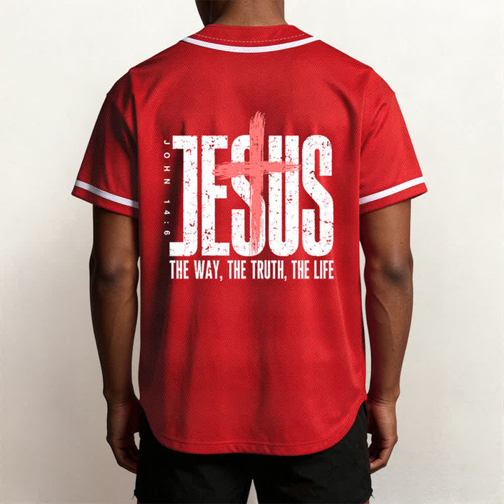 Christianartworkshop Jesus Cross Mesh Button Up Baseball Jersey - image 47