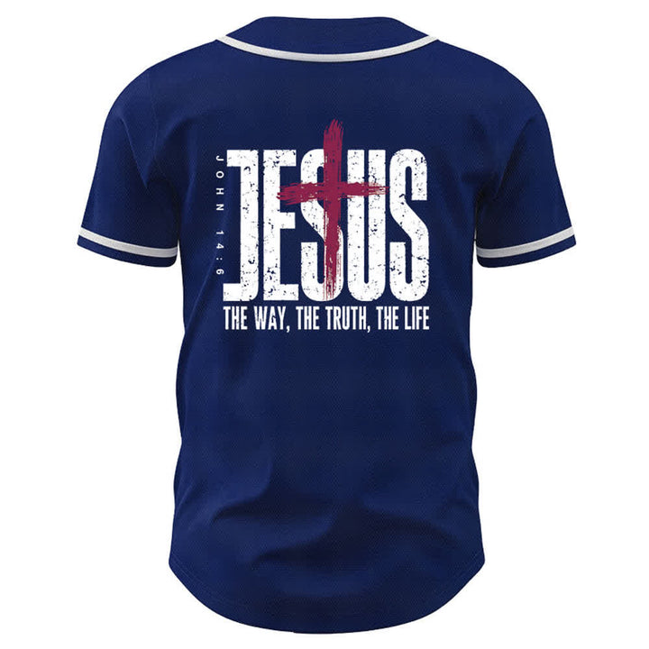 Christianartworkshop Jesus Cross Mesh Button Up Baseball Jersey - image 36