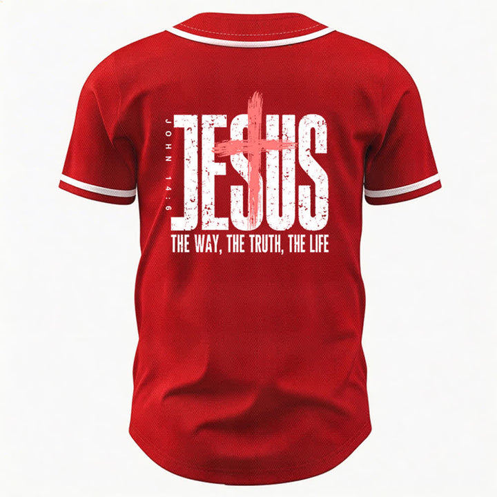 Christianartworkshop Jesus Cross Mesh Button Up Baseball Jersey - image 43