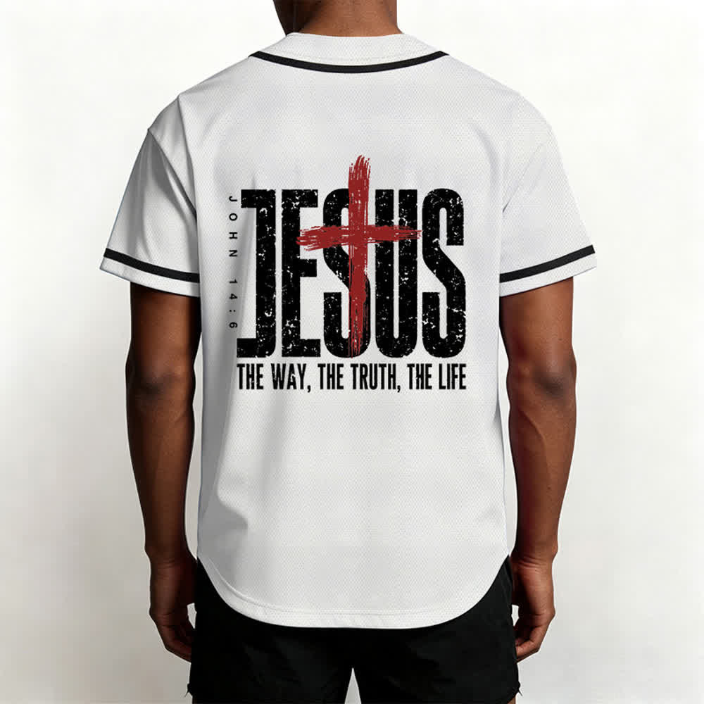 Christianartworkshop Jesus Cross Mesh Button Up Baseball Jersey - image 12