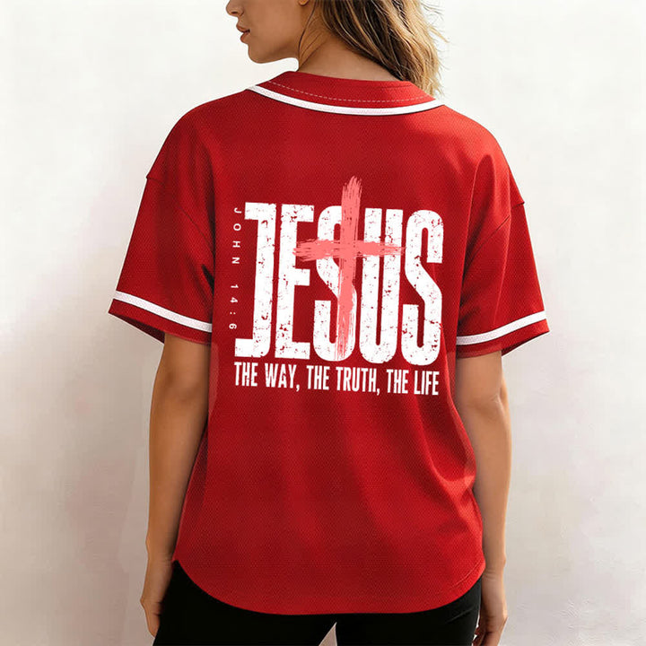 Christianartworkshop Jesus Cross Mesh Button Up Baseball Jersey - image 45