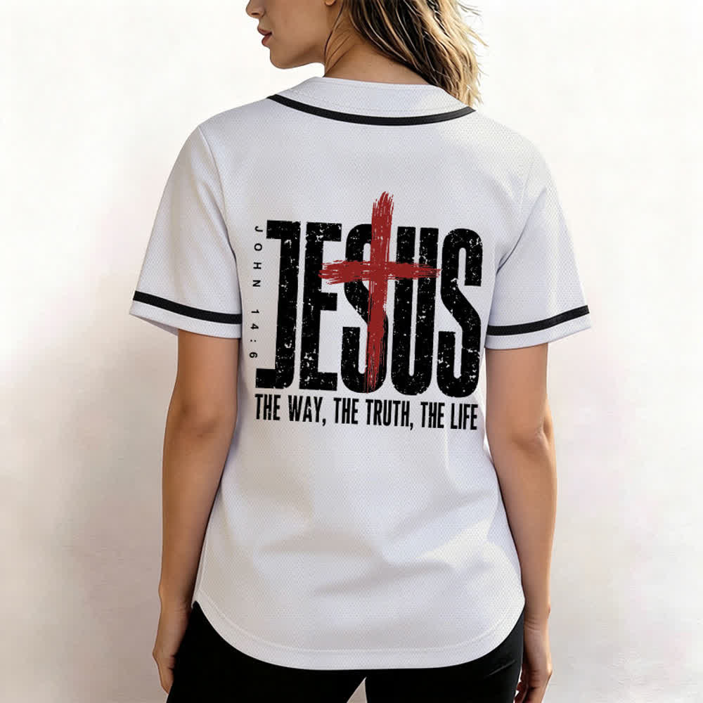 Christianartworkshop Jesus THE WAY THE TRUTH THE LIFE Button Up Baseball Jersey - image 10