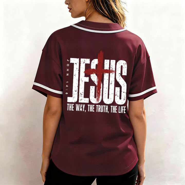 Christianartworkshop Jesus Cross Mesh Button Up Baseball Jersey - image 17