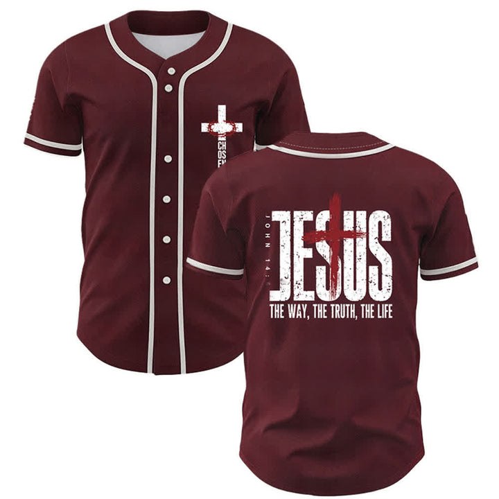 Christianartworkshop Jesus Cross Mesh Button Up Baseball Jersey - Wine - 5XL - image 14
